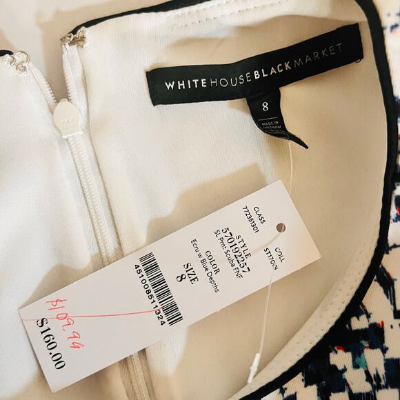 White House Black Market Printed Scuba Sleeveless Dress Size 8 NWT Multicolor - Picture 3 of 7